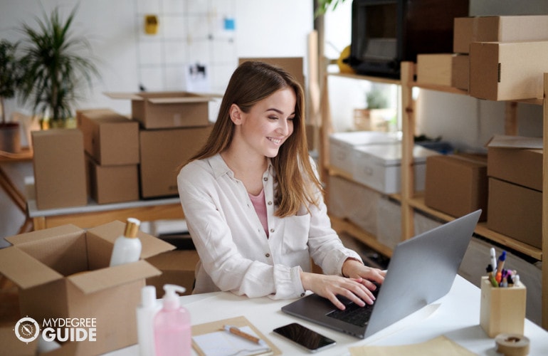 Woman completing free small business class