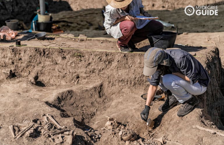 female archaeologists researching on ancient human bones