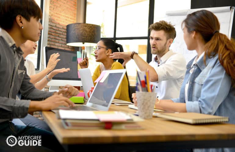 marketing team discussing during a meeting