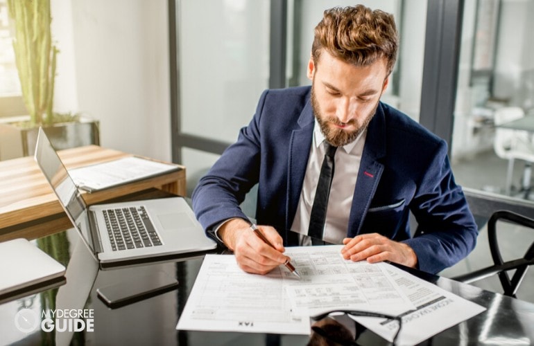 accountant checking financial reports