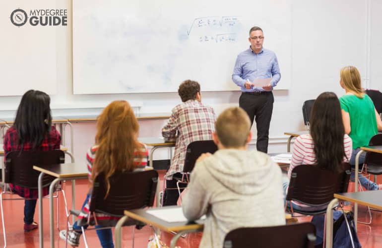 Students listening to a lecture in a classroom