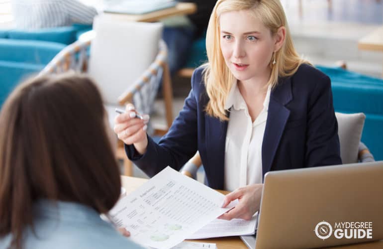 female accountant talking to a client