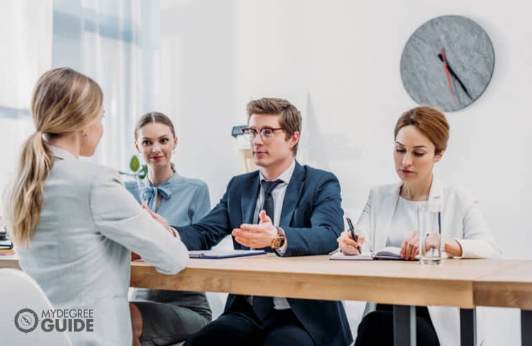 people talking during an admissions interview