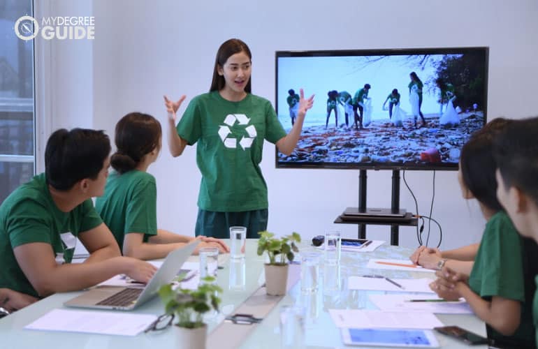 employees of non-profit organizations having a meeting in an office