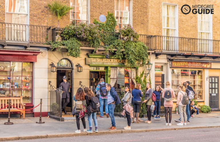 students walking around london