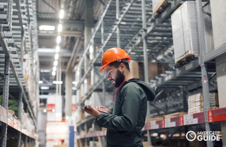 Logistician checking the inventory