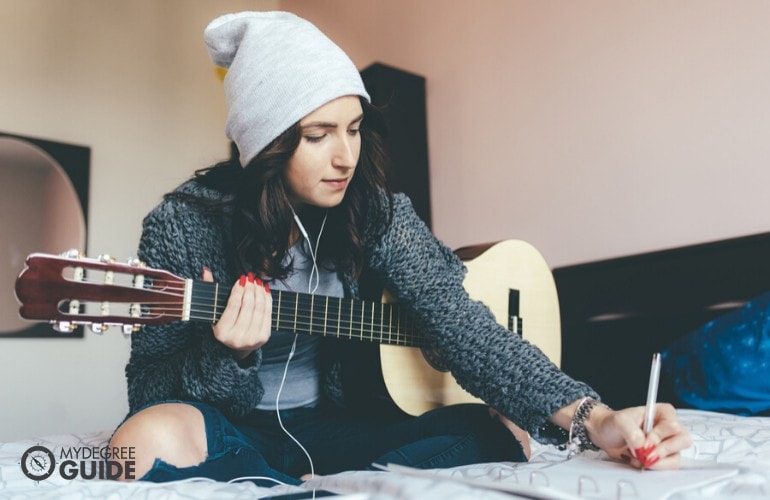 songwriter working at home