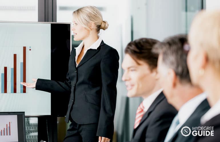 business analyst discussing during a meeting in an office