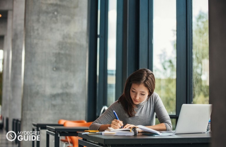 female student studying in university