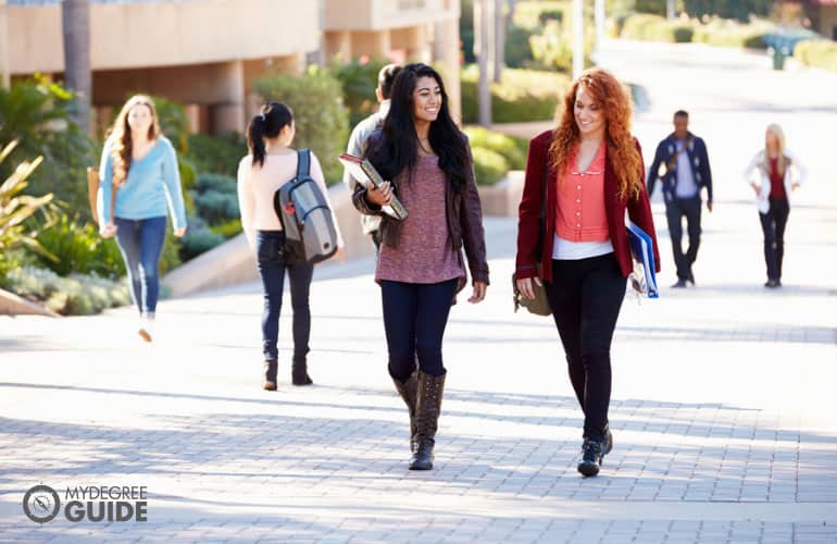 students walking across campus