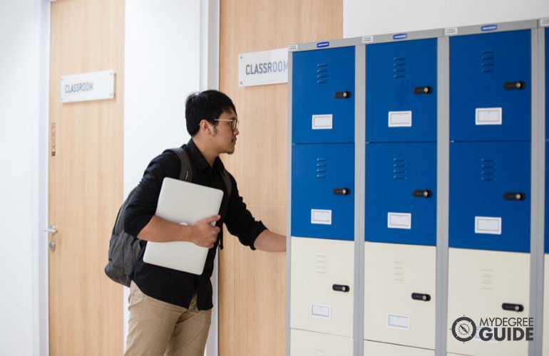 student walking into classroom