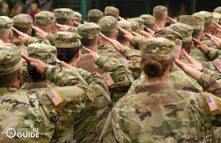 military officers doing salute on training