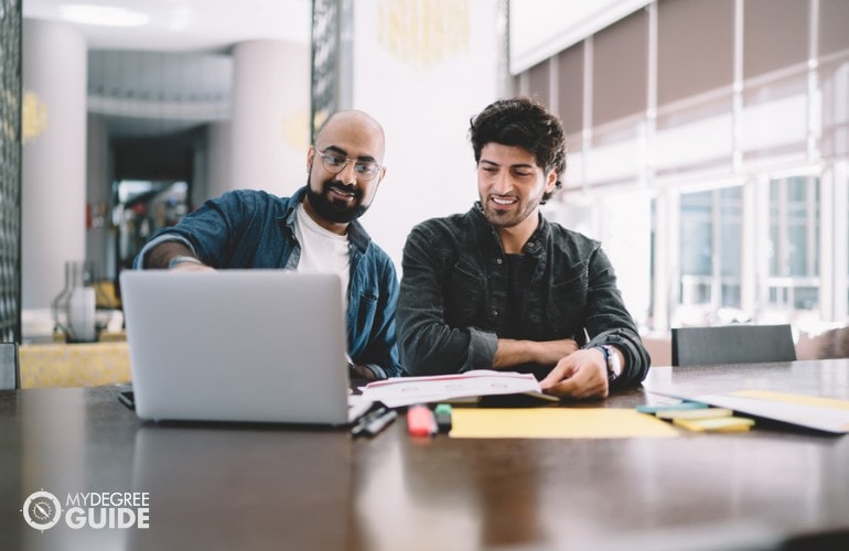 Cyber Security Masters Degree Program students studying online together