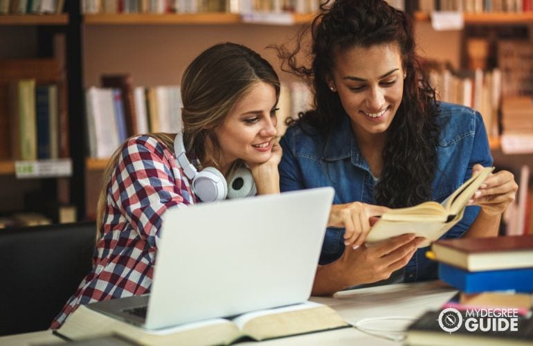 Students studying together in the library