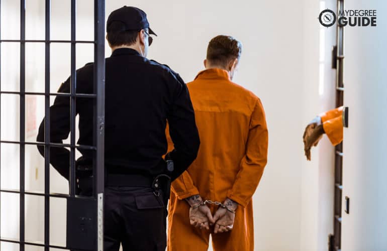 corrections officer guarding a man going to his cell