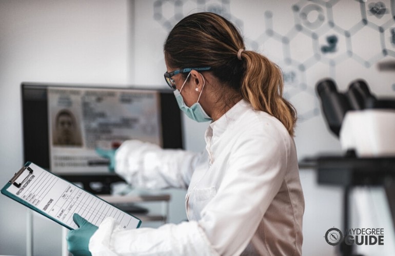 Digital Forensics expert working in a laboratory