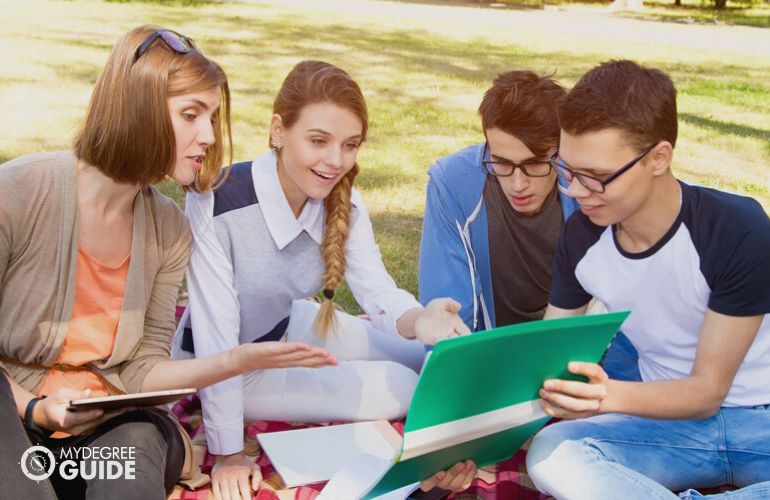 College students studying together for their test