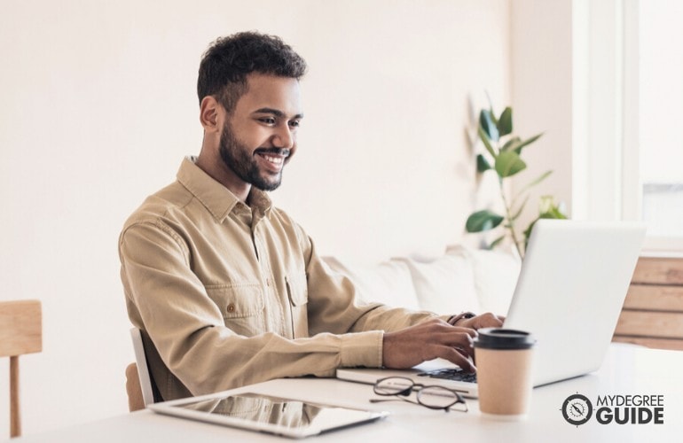 Bachelor's degree student studying at home