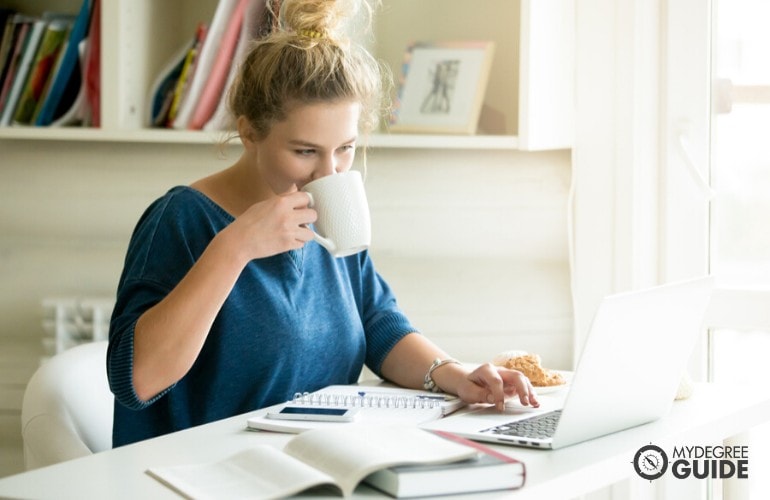 PhD student studying at home