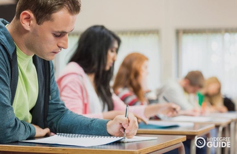 College students taking exam