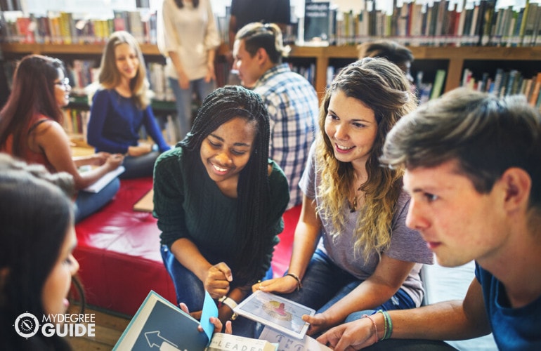 college students in library