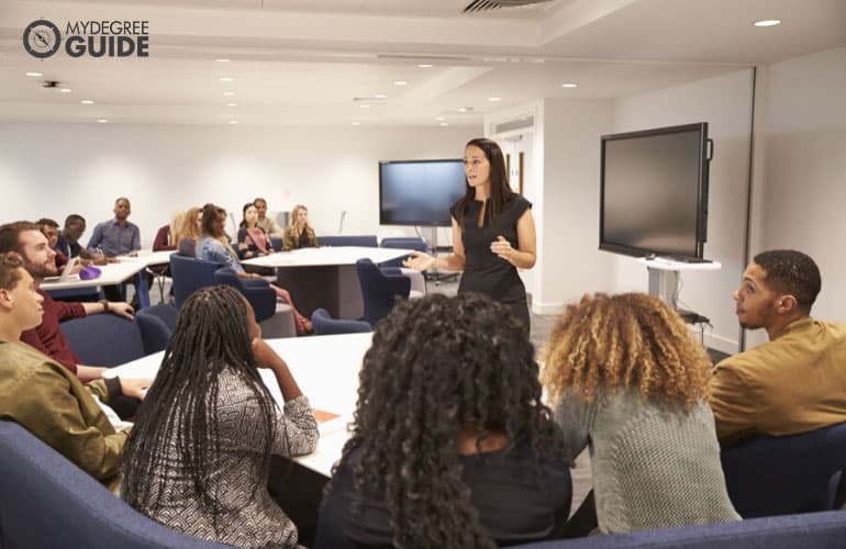 a university professor giving a lecture