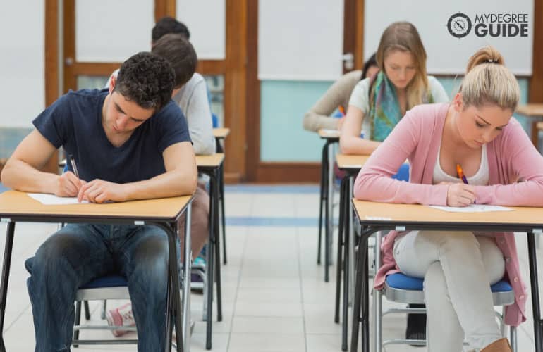 students taking an exam