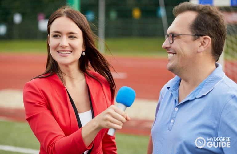 journalist interviewing a businessman