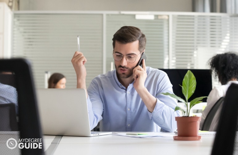 entrepreneur on business meeting call