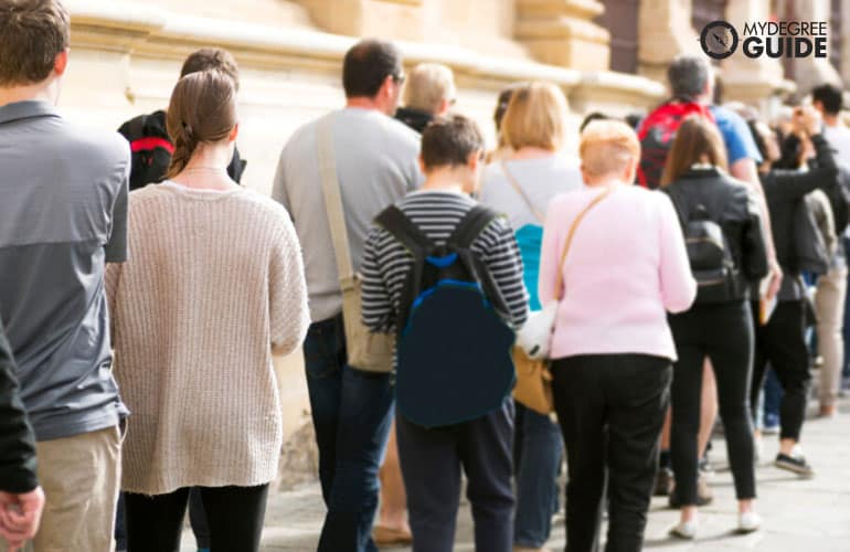 people in long queue