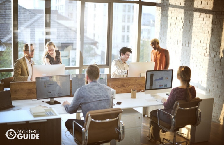 team of financial managers working in an office