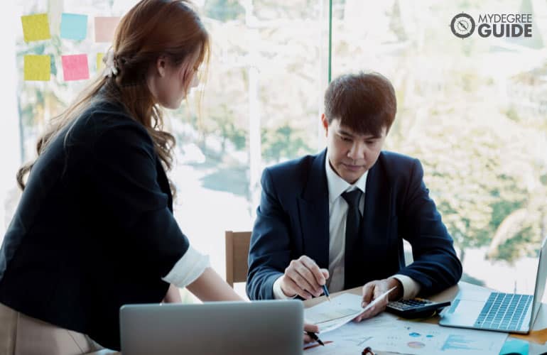 business team analyzing financial documents