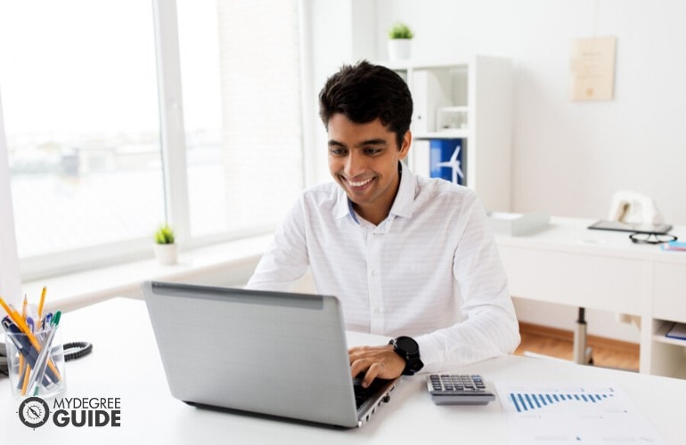 accounting student at desk