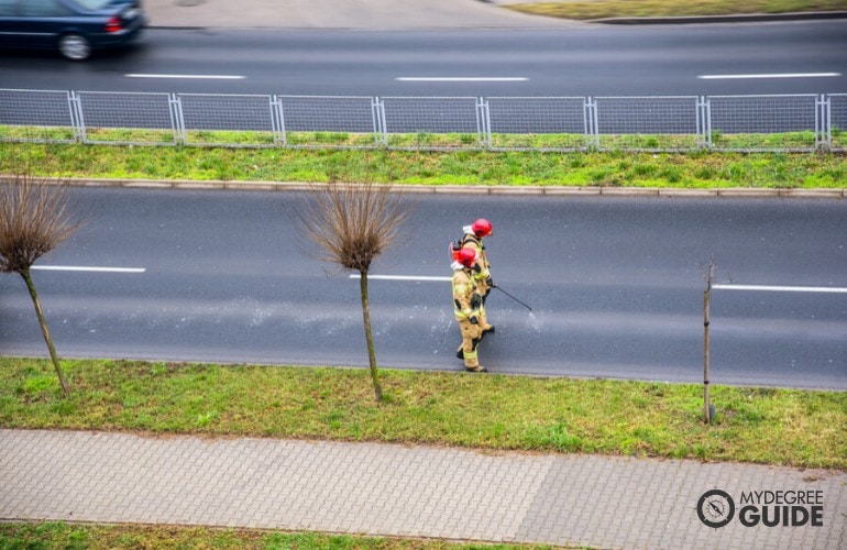 firefighters disinfecting the streets