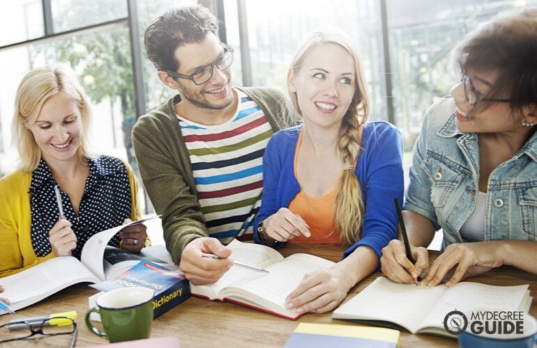 Marketing students studying together