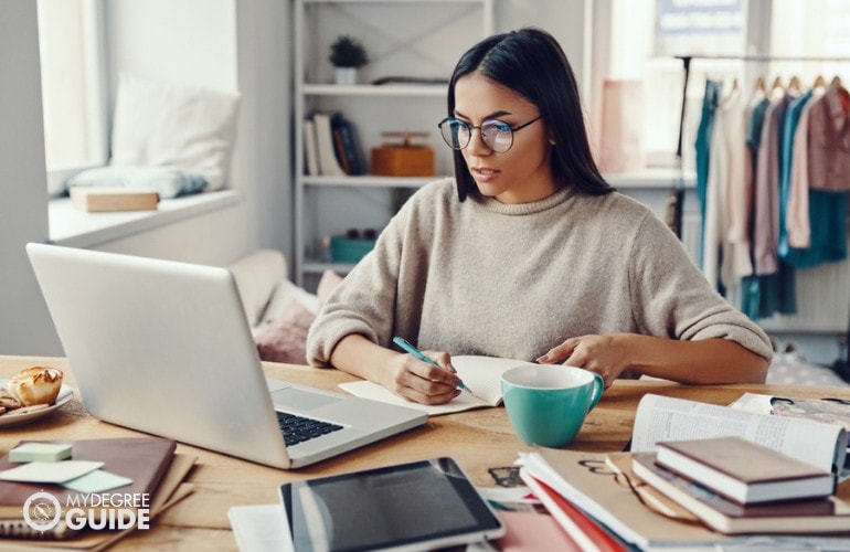 Associate’s Degree in Logistics student studying at home