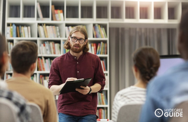 masters degree students in university library