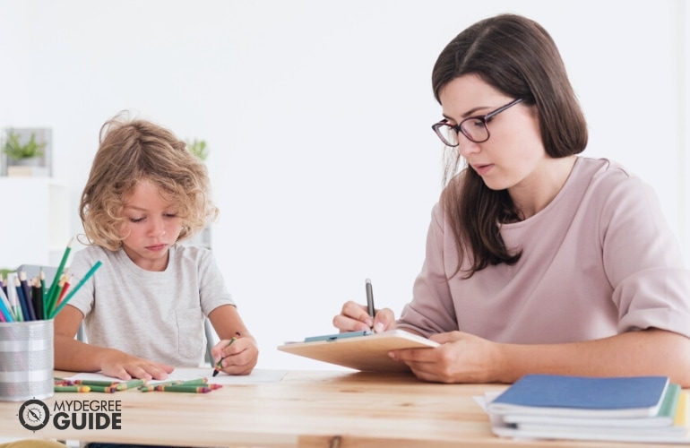 Kindergarten Teacher observing one of her students