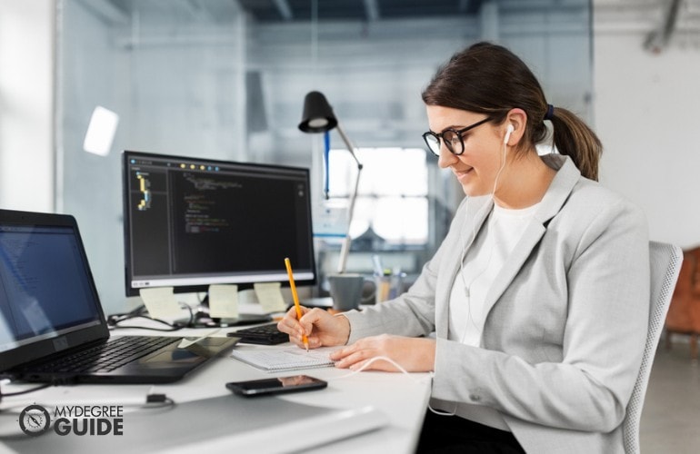 Cyber Security Analyst working on her desk