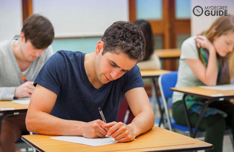 Students taking an exam