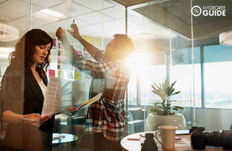 marketing team of an advertising company working in an office