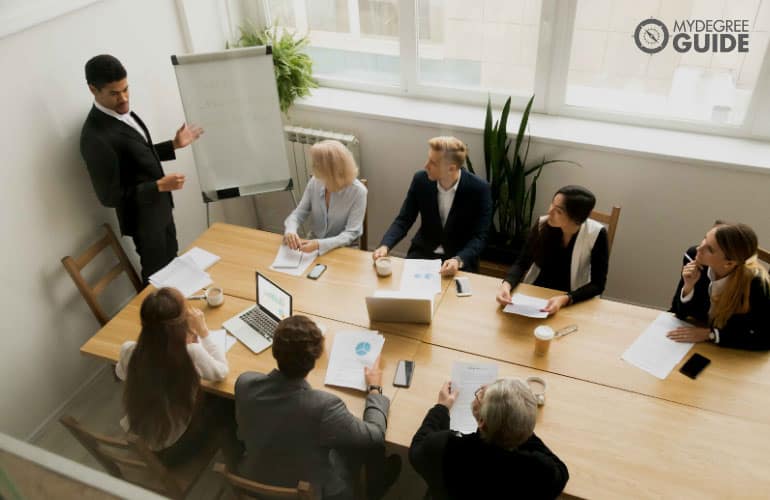 marketing team discussing during a meeting