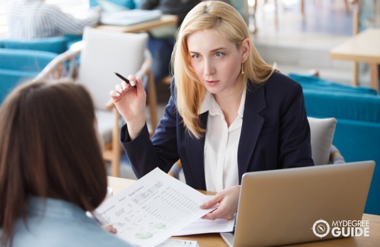 accountant talking to a client