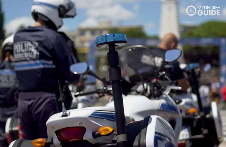 traffic police patrol in downtown during an event