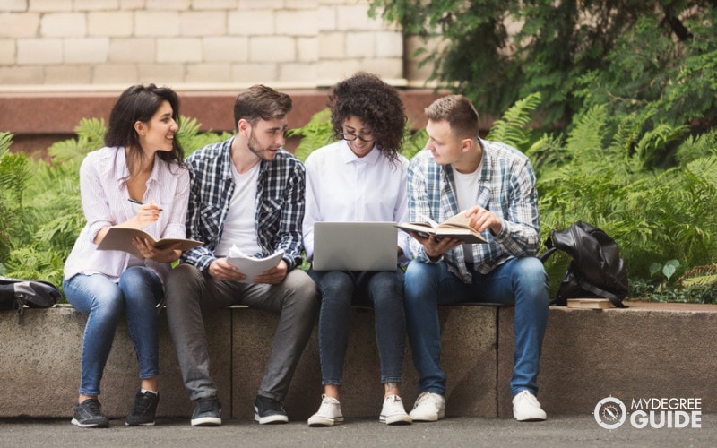 students studying in campus