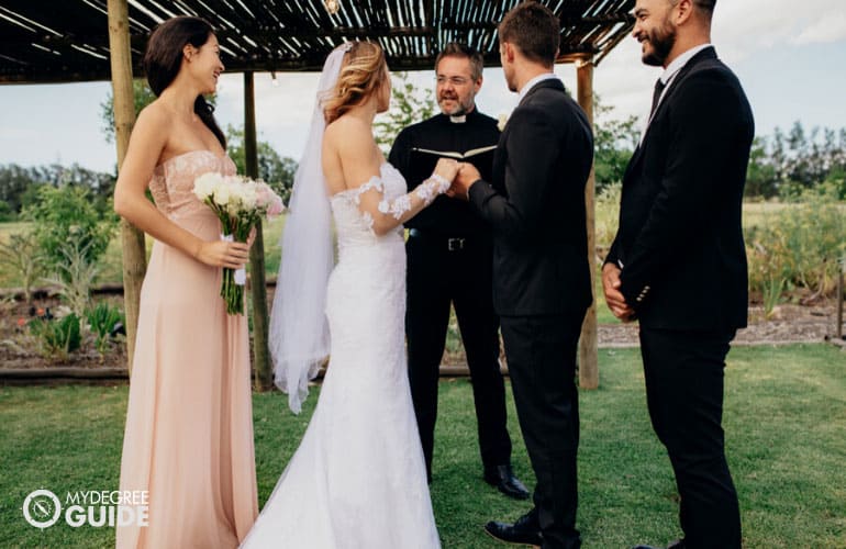 senior pastor conducting a wedding