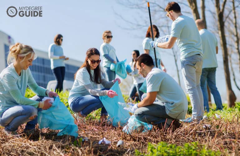 team of volunteers cleaning