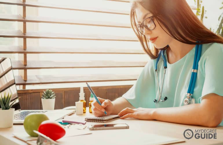 nurse studying in a hospital's office