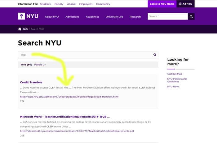 NYU clep exam screenshot