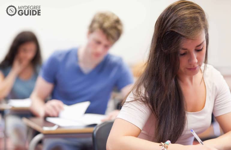 students taking an exam